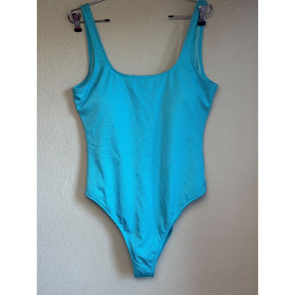 NWOT Aerie One Piece Cheekiest Swimsuit Turquoise Blue Pique Textured XL Long